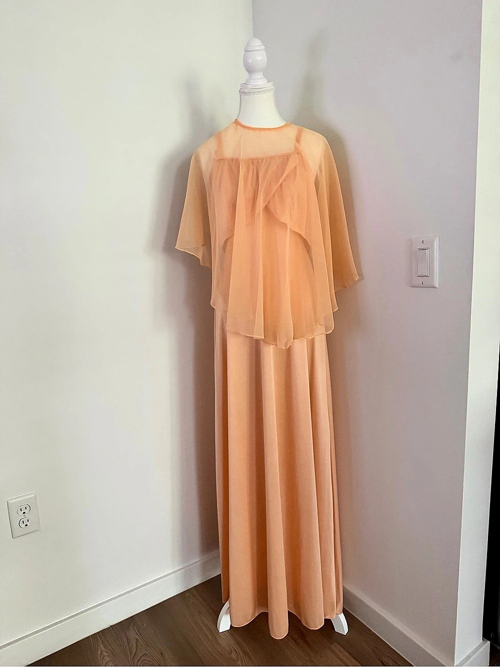 Victorian vintage Orange Layered Maxi Dress full slip fall look elegant